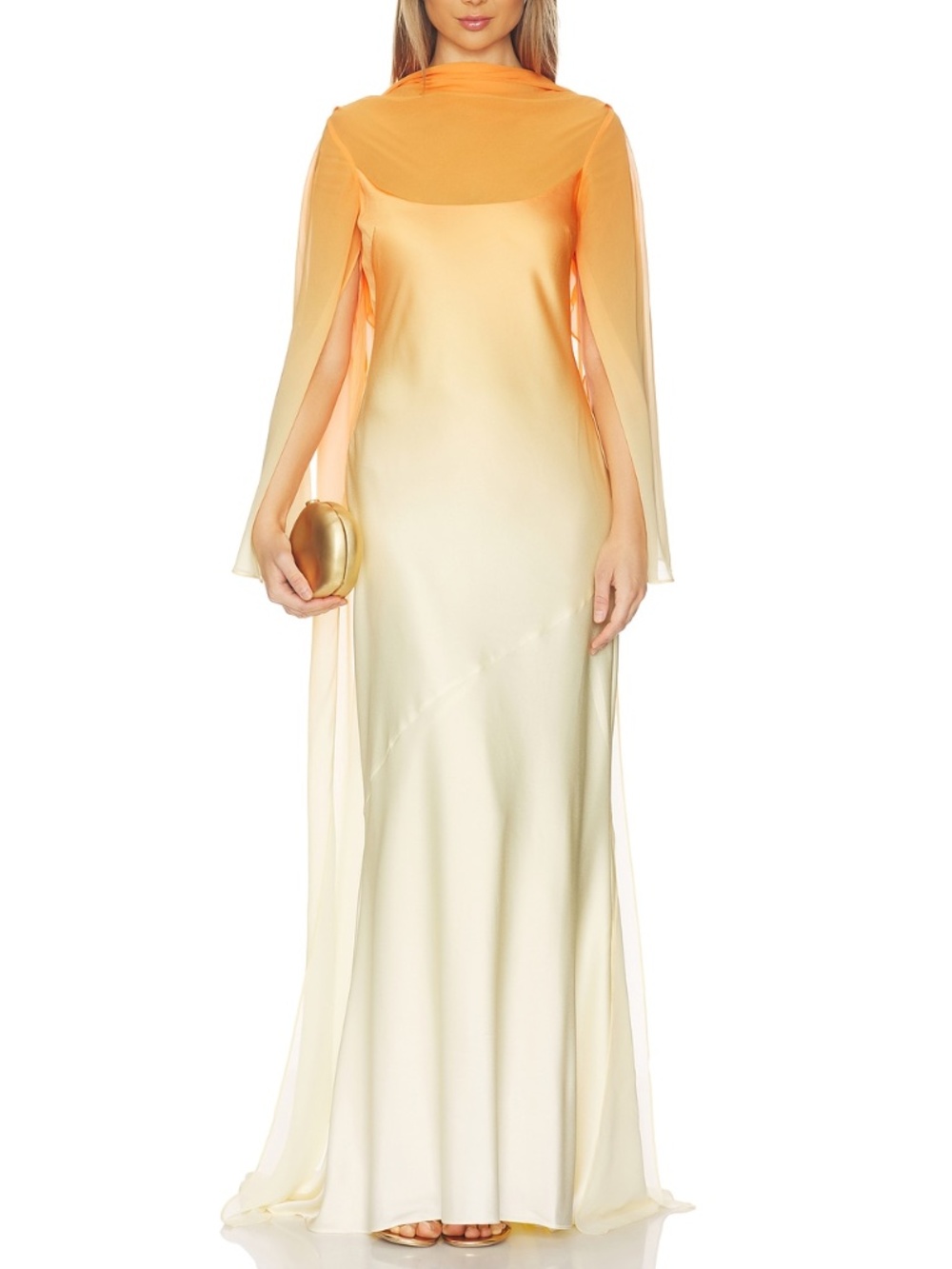 Significant Other Devyln Long Sleeve Gown Solarflare Ombre Yellow Orange US 4